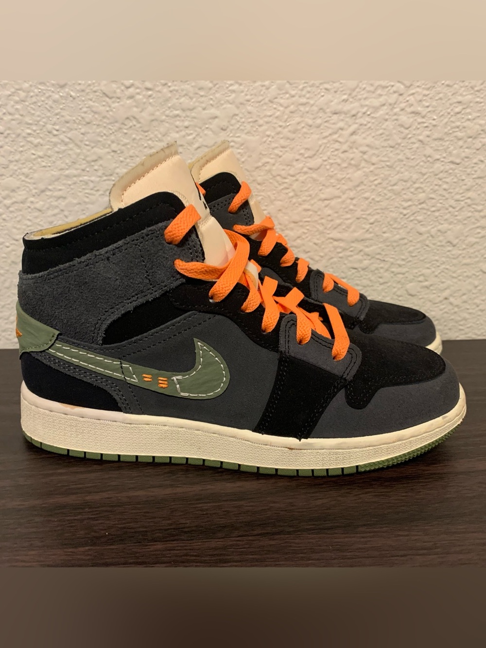 Jordan Kids Mid-Top Sneakers in Black, Olive & Orange